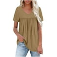 thumbnail image 1 of Fnooota Short Sleeve Tops for Women, V Neck Summer Pleated Front Workout Women's T-shirts Khaki Size S-2XL, 1 of 7