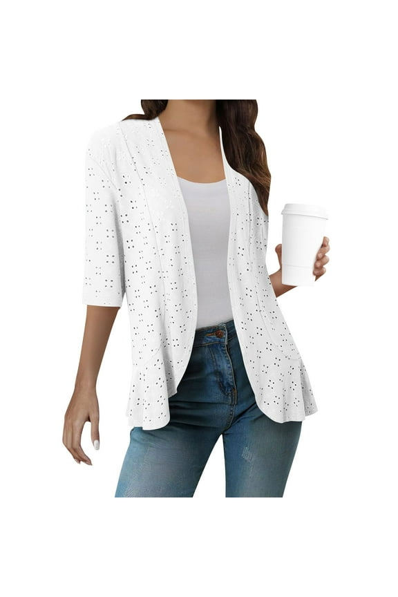 Summer Cardigans for Women 2025, Lightweight Short Sleeve Casual Open Front Shrugs for Dresses White Size XL