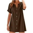thumbnail image 1 of Fnooota Summer Dresses for Women 2025, Cotton Linen Short Sleeve V Neck Vacation Casual Dresses Coffee Size S, 1 of 5