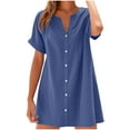 thumbnail image 1 of Fnooota Summer Dresses for Women 2025, Short Sleeve Vacation Cotton Linen V Neck Casual Dresses Navy Size S-2XL, 1 of 5