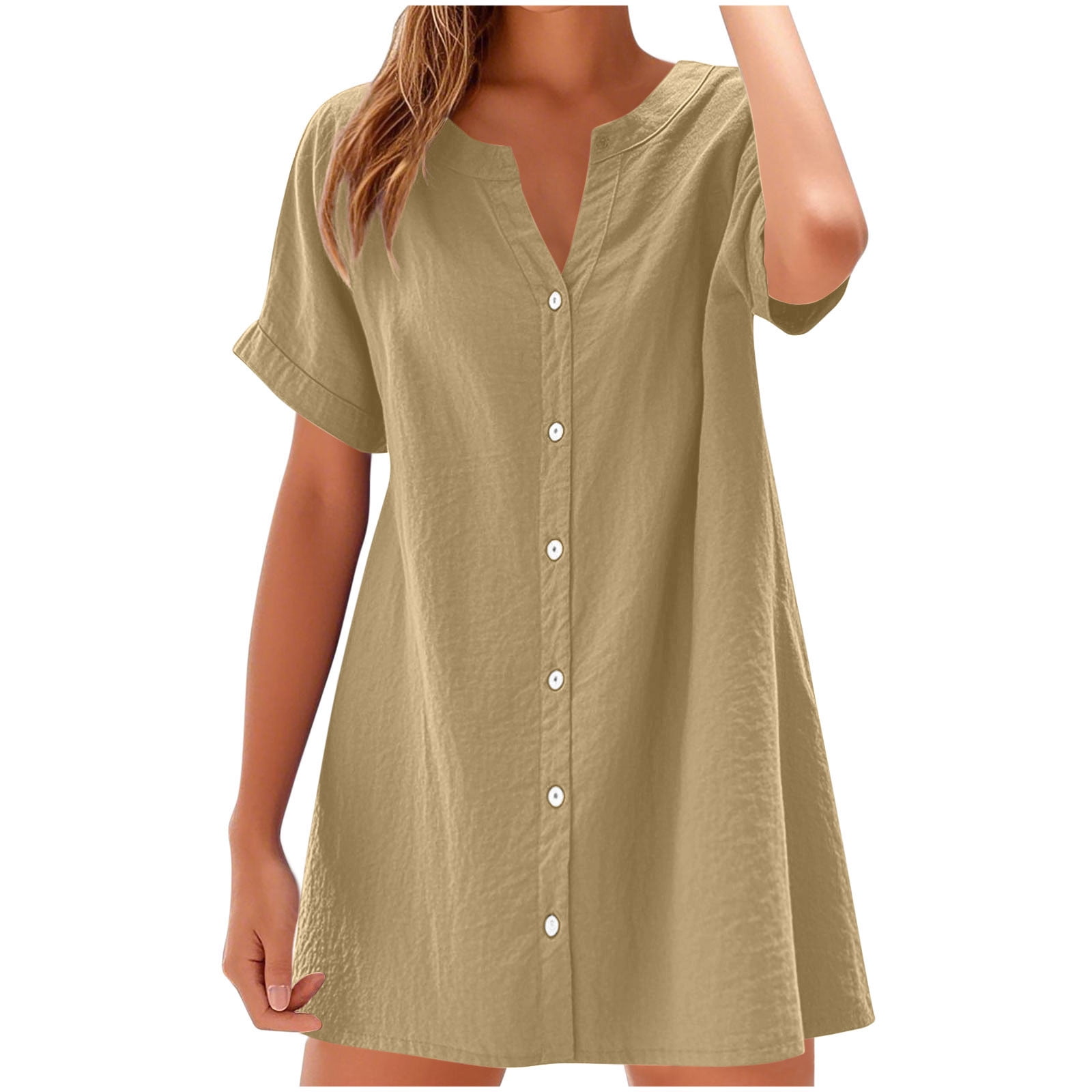 Fnooota Summer Dresses for Women 2025, Vacation V Neck Short Sleeve ...