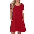thumbnail image 1 of Fnooota Summer Dresses for Women, Loose Holiday Casual Short Sleeve Midi Dresses Red Size XL, 1 of 5
