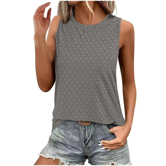 Fnooota Summer Tank Tops for Women, Workout Crewneck Casual Sleeveless Women's Tanks Gray Size S