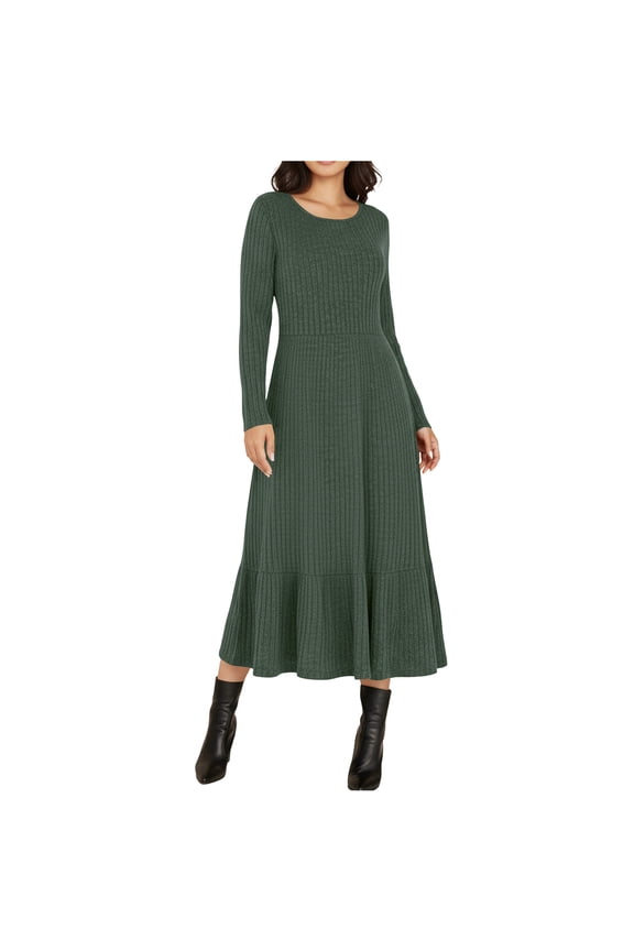 Sweater Dresses for Women, Knitted Crew Neck Long Sleeve Casual Womens Fall Dresses Army Green Size 2XL