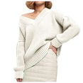thumbnail image 1 of Fnooota Sweaters for Women, Long Sleeve Casual V Neck Lightweight Pullover Tops White Size M, 1 of 3