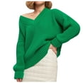 thumbnail image 1 of Fnooota Sweaters for Women, V Neck Casual Lightweight Long Sleeve Pullover Tops Green Size L, 1 of 3