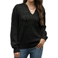 thumbnail image 1 of Fnooota Sweaters for Women, V Neck Knit Lightweight Long Sleeve Pullover Tops Black Size XL, 1 of 9