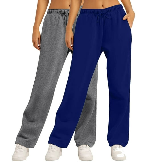 Fnooota Sweatpants for Women, Workout Casual Elastic Waist 2 Piece Jogger Pants Navy Size M