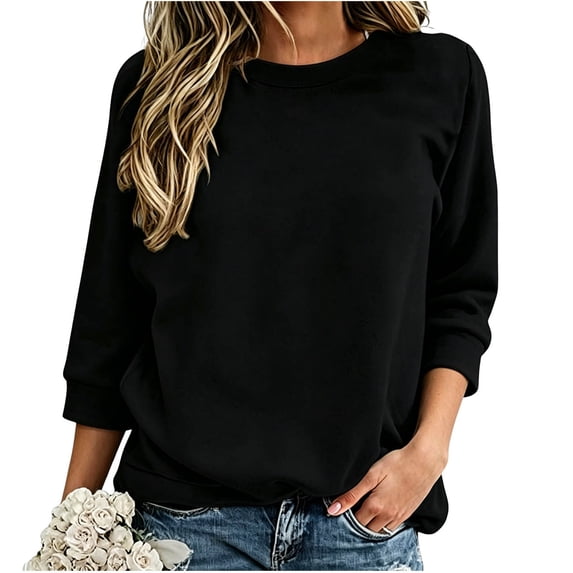 Fnooota Sweatshirts for Women, Crew Neck Loose Fit Long Sleeve Casual Pullover Tops for Women Black Size 2XL