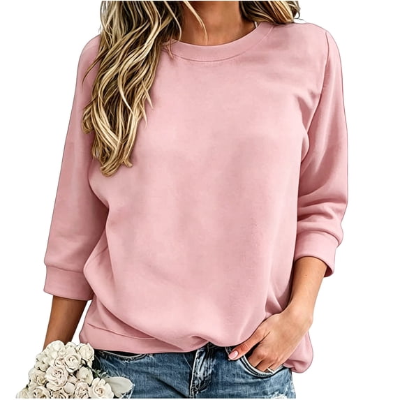 Fnooota Sweatshirts for Women, Long Sleeve Crew Neck Loose Fit Casual Pullover Tops for Women Pink Size XL