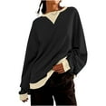 thumbnail image 1 of Fnooota Sweatshirts for Women, Loose Fit Long Sleeve Color Block Crew Neck Pullover Tops Black Size S-2XL, 1 of 7