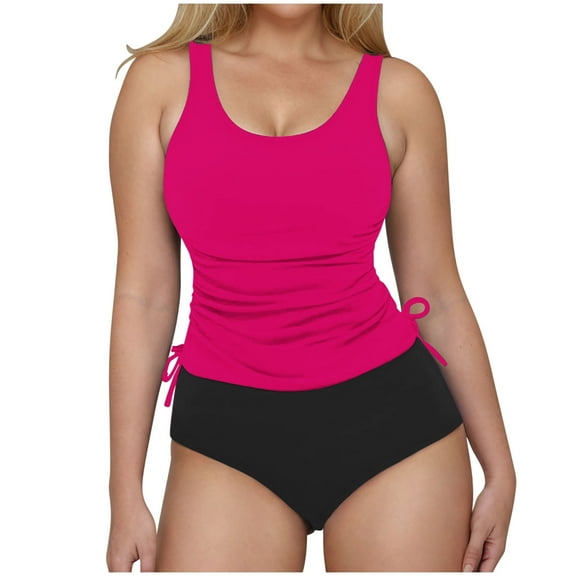 Fnooota Swim Suits for Women 2025, V Neck 2 Piece Summer Tops with Boyshorts Bathing Suits Hot Pink Size 2XL