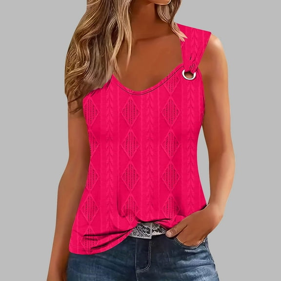 Fnooota Tank Tops for Women 2025, Casual Sleeveless V Neck Workout Summer Shirts Hot Pink Size L