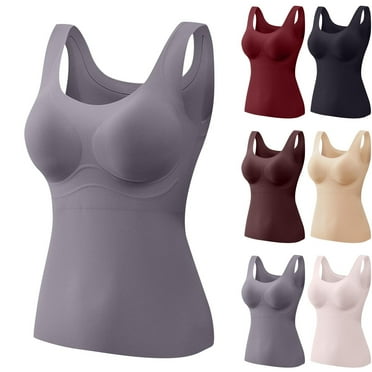 Fnooota Tank Tops for Women, Warm Sleeveless Fall Winter Thermal Underwear with Built Beige Size L