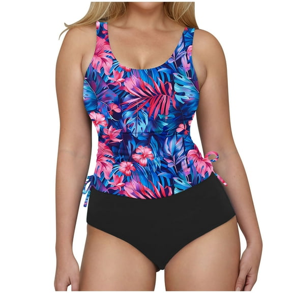 Fnooota Tankini Swimsuits for Women, V Neck 2 Piece Printed Tops with Boyshorts Bathing Suits Multicolor Size XL
