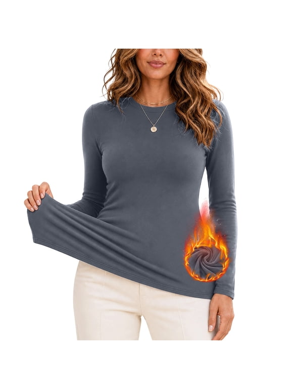Thermal Tops for Women, Long Sleeve Crew Neck Winter Warm Stretch Womens Base Layers Underwear Dark Gray Size S