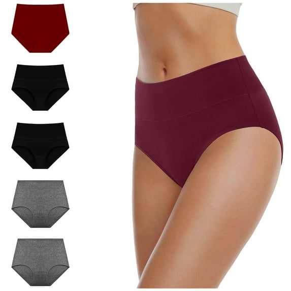 Fnooota Underwear Women, Briefs High Waist 100% Cotton Panties Light Comfort Breathable Stretchy Wine ,M
