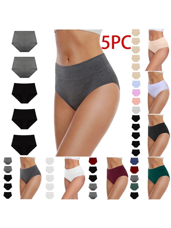 Underwear for Women, Briefs High Waist 100% Cotton Panties Comfort Breathable Light Stretchy Black ,L