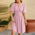 thumbnail image 1 of Fnooota Wedding Guest Dresses for Women, Vacation V Neck Short Sleeve Summer Midi Dresses Pink Size S-2XL, 1 of 8