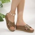 thumbnail image 1 of Fnooota Wedge Sandals for Women, Open Toe Mid Heels Slip On Casual Summer Shoes Sandals Brown Size 6, 1 of 4