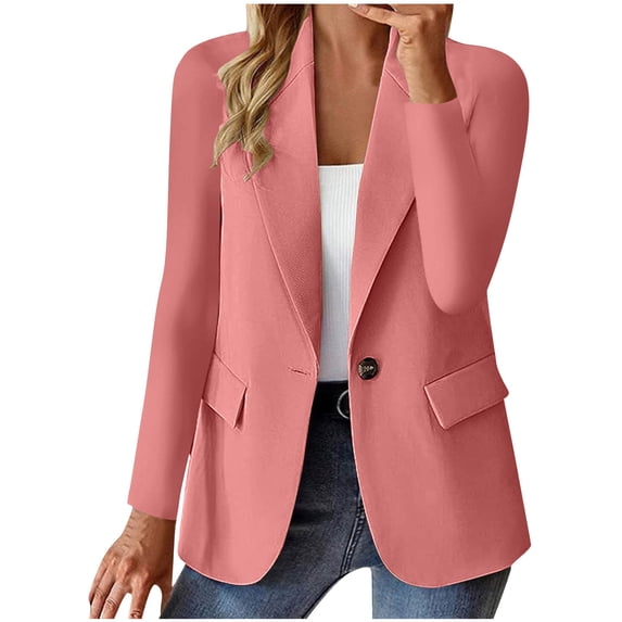 Fnooota Women Blazer Jackets, Lapel Casual Long Sleeve Solid Color Work Business Blazers Pink Size 2XL
