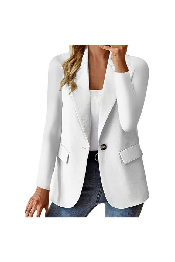 Women Blazer Jackets, Long Sleeve Casual Lapel Open Front Work Business Blazers White Size S