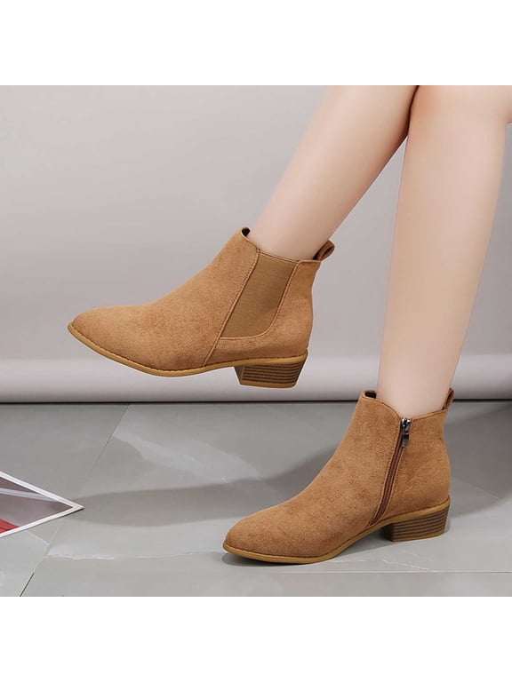 Women's Ankle Booties, Block Heel Non Slip Fashion Side Zipper Fall Winter Shoes Khaki Size 9.5