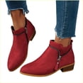 thumbnail image 1 of Fnooota Women's Ankle Booties, Block Heel Non Slip Pointed Toe Side Zipper Fall Winter Shoes Red Size 6, 1 of 4