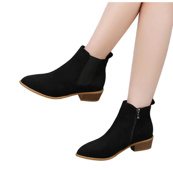 Fnooota Women's Ankle Booties, Non Slip Side Zipper Block Heel Fashion Fall Winter Shoes Black Size 5.5