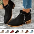 thumbnail image 1 of Fnooota Women's Ankle Booties, Non Slip Side Zipper Pointed Toe Block Heel Fall Winter Shoes Black Size 8.5, 1 of 6