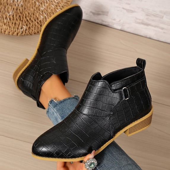 Fnooota Women's Ankle Booties, Side Buckle Strap Non Slip Block Heel Fashion Fall Winter Shoes Black Size 9.5