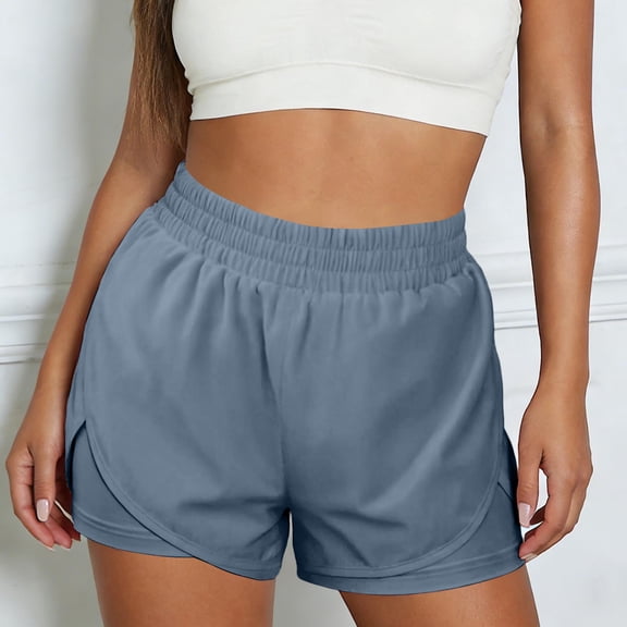Fnooota Women's Athletic Shorts with Liner, Summer Casual Elastic Waist Sports Running Shorts Gray Size XS-2XL