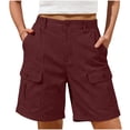 thumbnail image 1 of Fnooota Women's Bermuda Shorts, Relaxed Fit Elastic Waistband Casual Summer Cargo Shorts with Pockets Wine Size XL, 1 of 7
