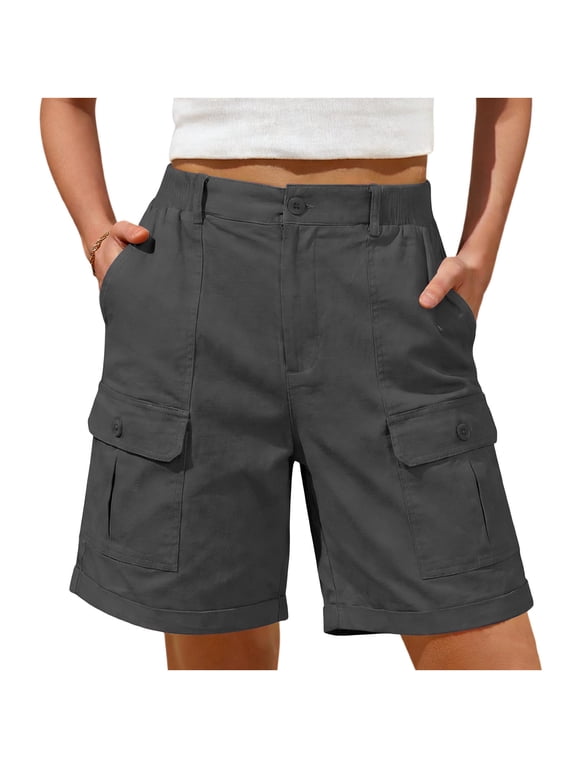 Women's Bermuda Shorts, Relaxed Fit Straight-leg Casual Summer Cargo Shorts with Pockets Gray Size M