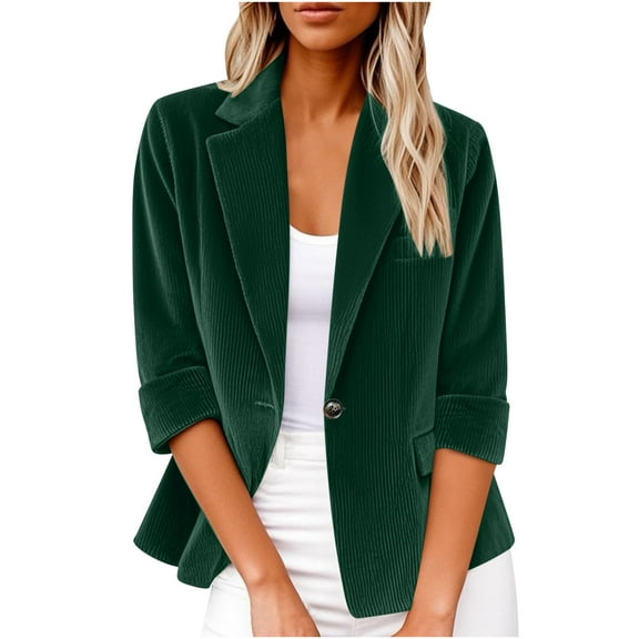Fnooota Women's Blazer Jackets, Casual Lapel 3/4 Sleeve Business Work Office Blazers Green Size M