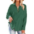thumbnail image 1 of Fnooota Women's Button Down Shirts 2025, V Neck Long Sleeve Casual Trendy Button Up Shirts Green Size L, 1 of 6