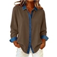 thumbnail image 1 of Fnooota Women's Button Down Shirts, Fashion Loose Fit Collared Casual Long Sleeve Shirts Coffee Size S-2XL, 1 of 5