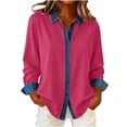 thumbnail image 1 of Fnooota Women's Button Down Shirts, Loose Fit Collared Casual Fashion Long Sleeve Shirts Hot Pink Size L, 1 of 5
