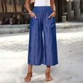thumbnail image 1 of Fnooota Women's Capri Pants, Elastic Waist Casual Summer Wide-leg Capris with Pockets Dark Blue Size L, 1 of 8
