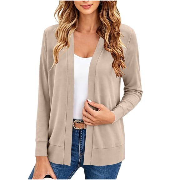 Mooqilaa Women's Cardigan Sweaters, Casual Long Sleeve Open Front Spring Fall Knit Cardigans Khaki Size S-2XL