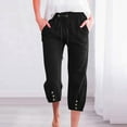 thumbnail image 1 of Fnooota Women's Cotton Linen Capris, Casual Drawstring Relaxed Fit Summer Capri Pants Black Size L, 1 of 6