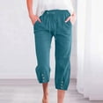thumbnail image 1 of Fnooota Women's Cotton Linen Capris, Casual Relaxed Fit Summer Drawstring Capri Pants Sky Blue Size S, 1 of 6