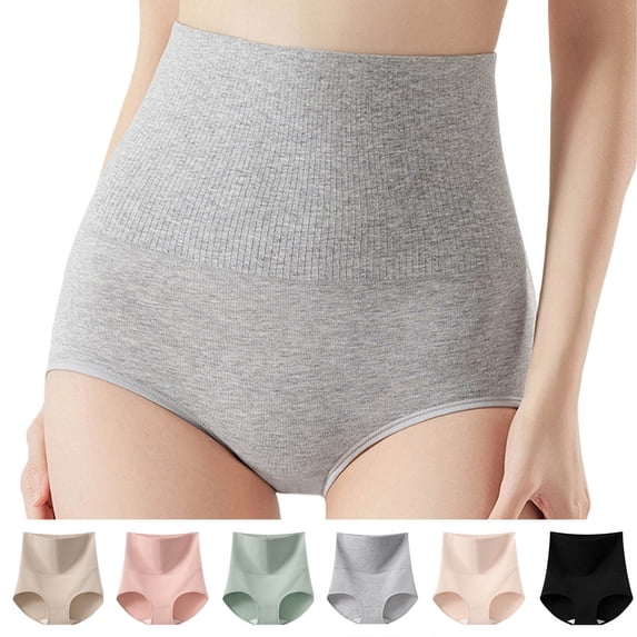 Fnooota Women's Cotton Panties, Breathable High Waist Stretch Tummy Control Women's Underwear Gray Size M-2XL
