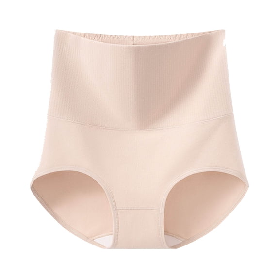 Fnooota Women's Cotton Panties, Breathable Tummy Control Stretch High Waist Women's Underwear Beige Size 2XL