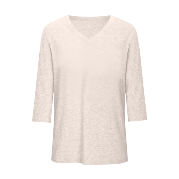 Fnooota Women's Cotton Plus Size T-shirts, V Neck Summer Casual Loose Fit 3/4 Sleeve Tops Khaki Size 5XL