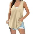 thumbnail image 1 of Fnooota Women's Cotton Tank Tops, Casual Loose Fit V Neck Vacation Summer Tops with Pockets Beige Size S-2XL, 1 of 7