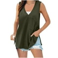 thumbnail image 1 of Fnooota Women's Cotton Tank Tops, Casual Vacation Loose Fit V Neck Summer Tops with Pockets Army Green Size L, 1 of 7