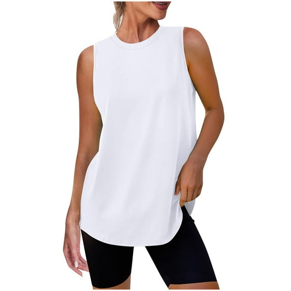 Fnooota Women's Cotton Tank Tops, Crewneck Casual Athletic Loose Fit Workout Tops Summer Tops White Size XL