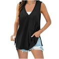 thumbnail image 1 of Fnooota Women's Cotton Tank Tops, Vacation Casual V Neck Loose Fit Summer Tops with Pockets Black Size L, 1 of 7