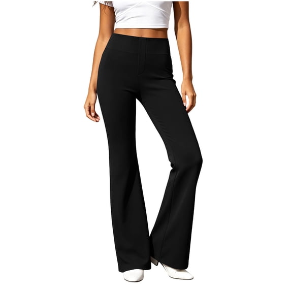 Fnooota Women's Flare Yoga Pants with Pockets, Stretch Casual High-waisted Soft Workout Pants Womens Leggings Black Size M